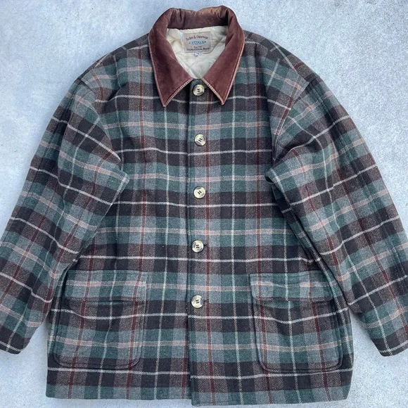 Plaid Men's Jacket with Brown Collar - Picture 2 of 7